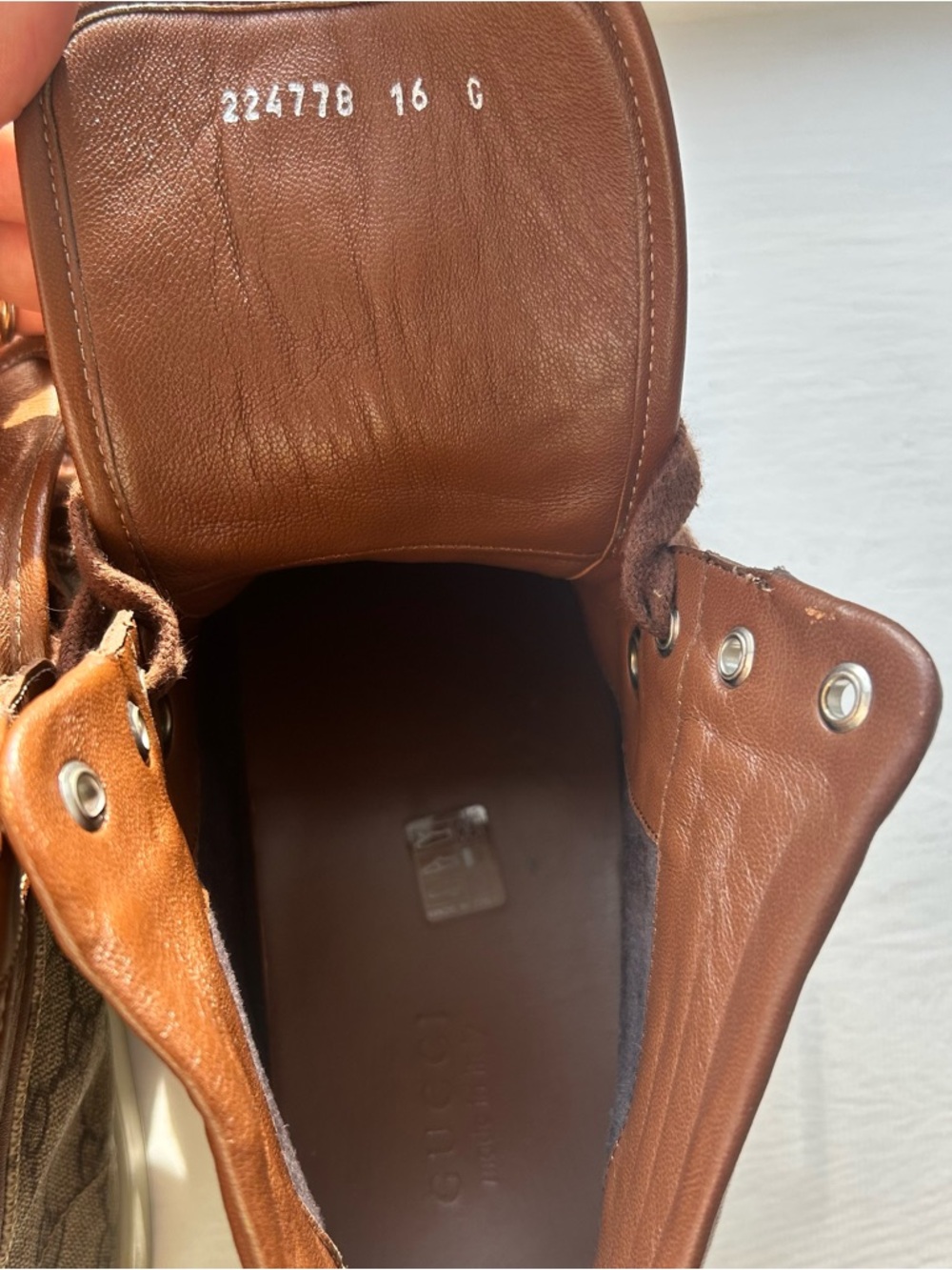 Men’s Gucci Imprime Crocodile Canvas GG High-Top Sneakers - Brown, Size 16 - Picture 12 of 15